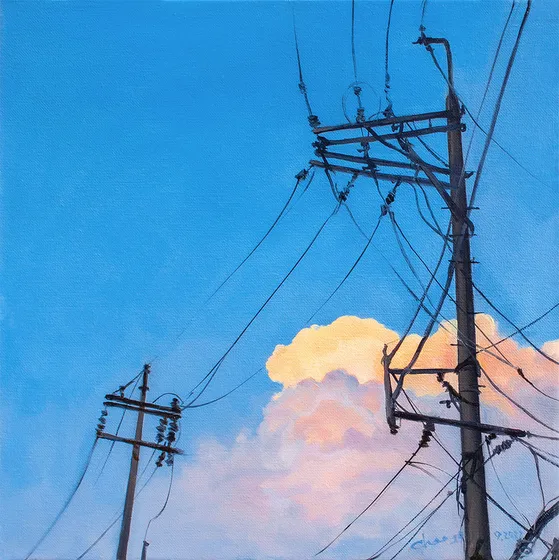 Wires Over a Sunset Cloud